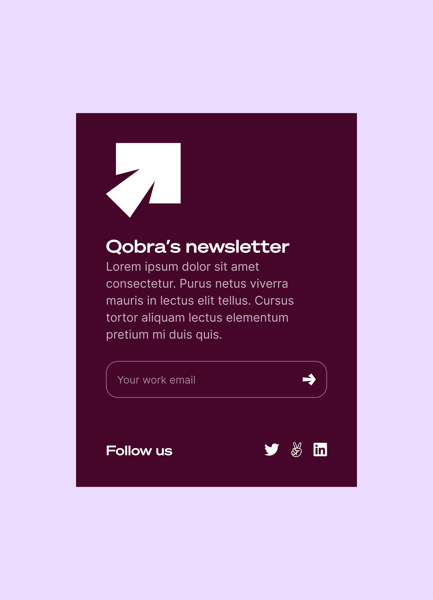 Qobra newsletter sign-up card on a lilac background