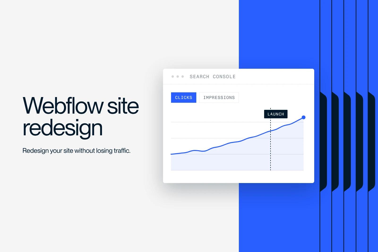 Synqro thumbnail: a Search Console curve that keeps rising after a redesigned site goes live