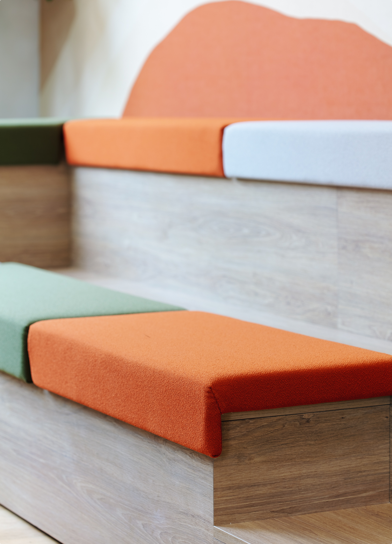 Upholstered seating detail in a space fitted out by BMA