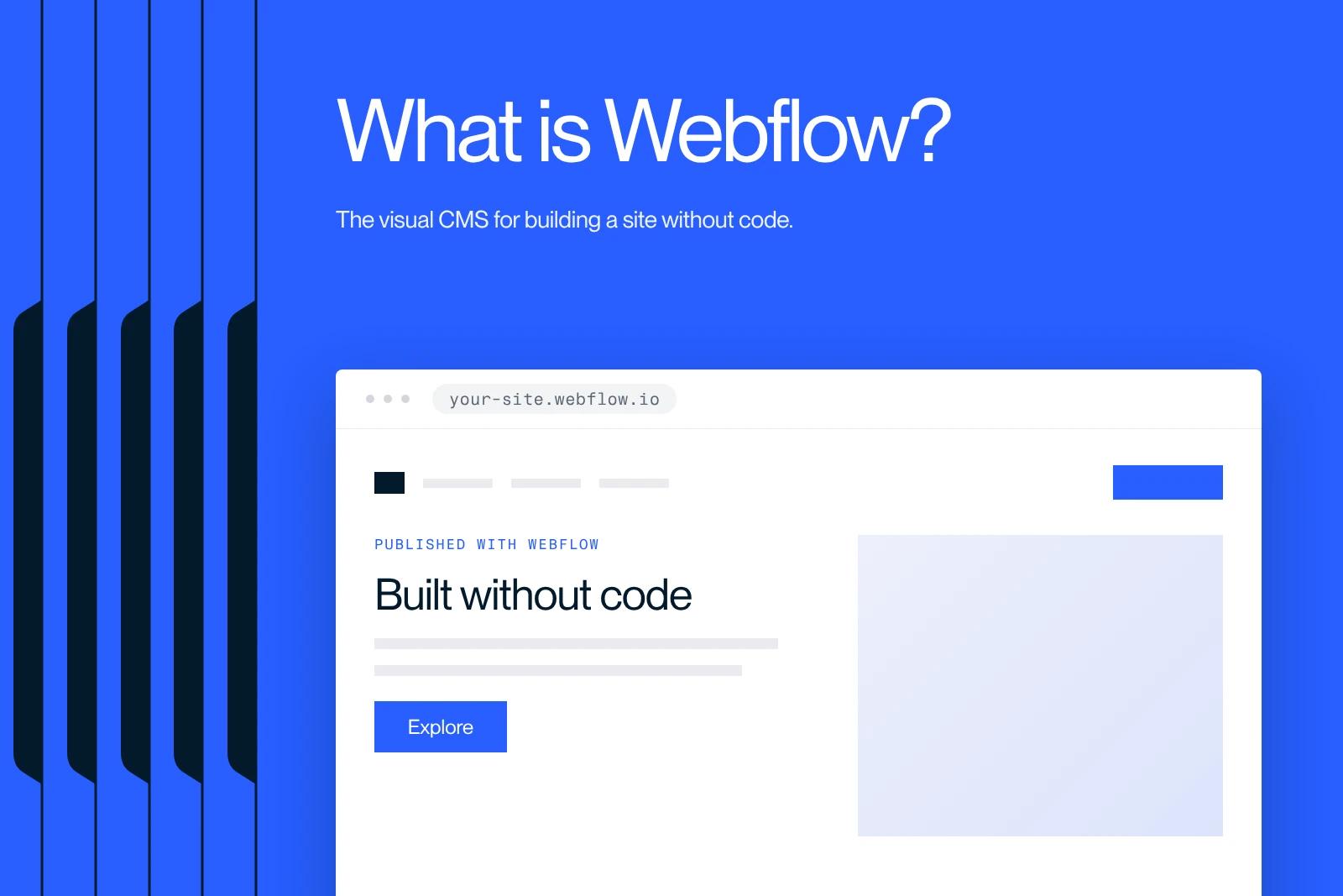 Synqro thumbnail: a page of a site published with Webflow, designed visually without writing code