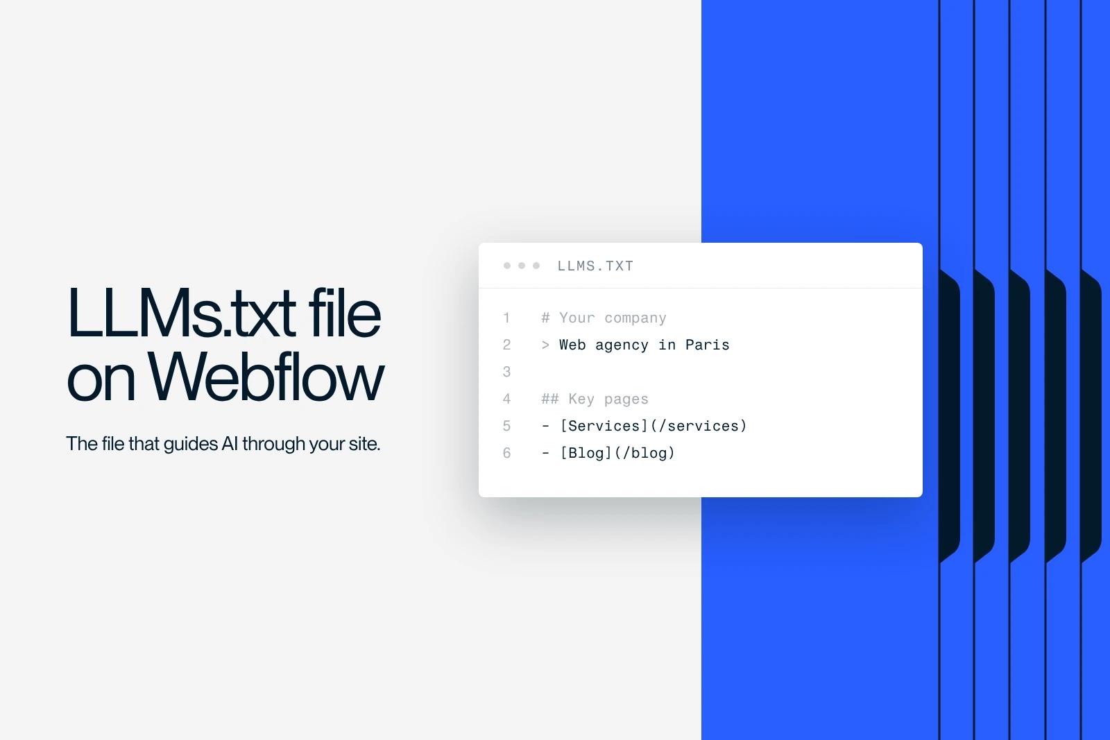 Synqro thumbnail: an LLM.txt file listing a site's key pages for AI models