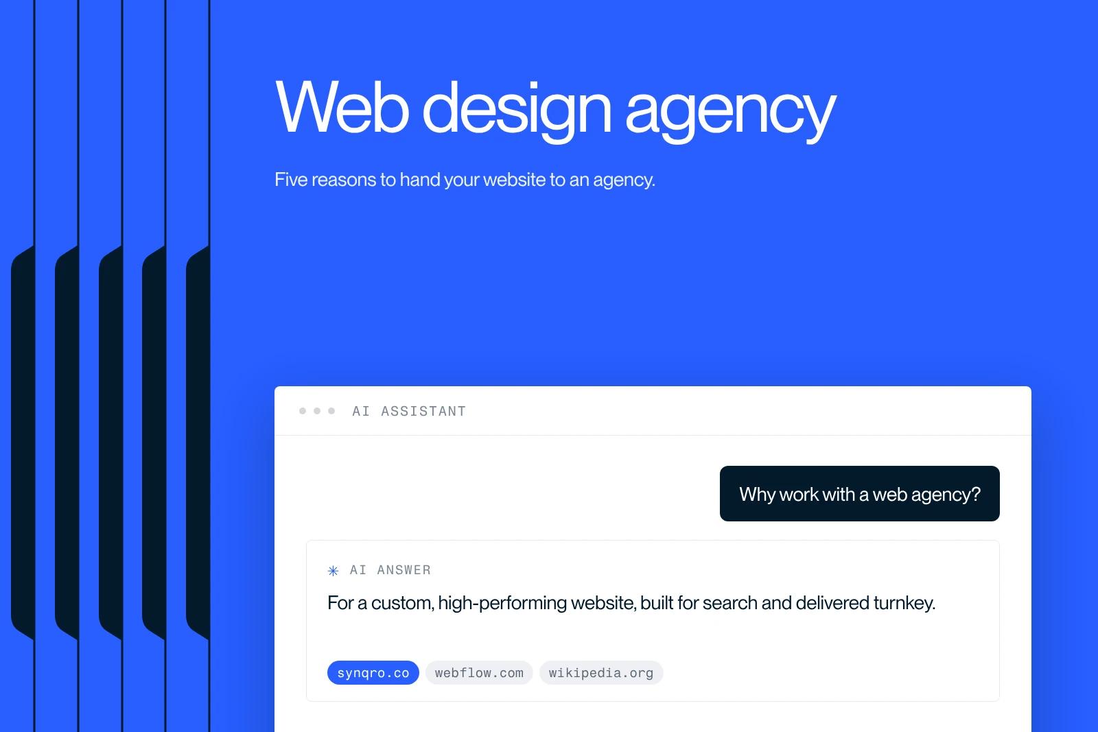 Synqro thumbnail: an AI assistant explaining why it pays to work with a web agency