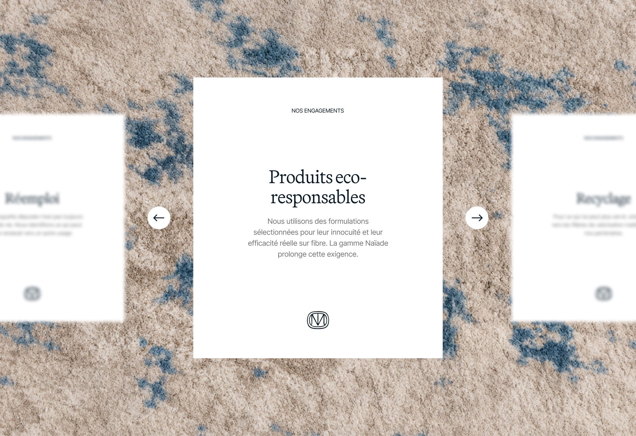 Carousel of Mocade commitments over a carpet texture