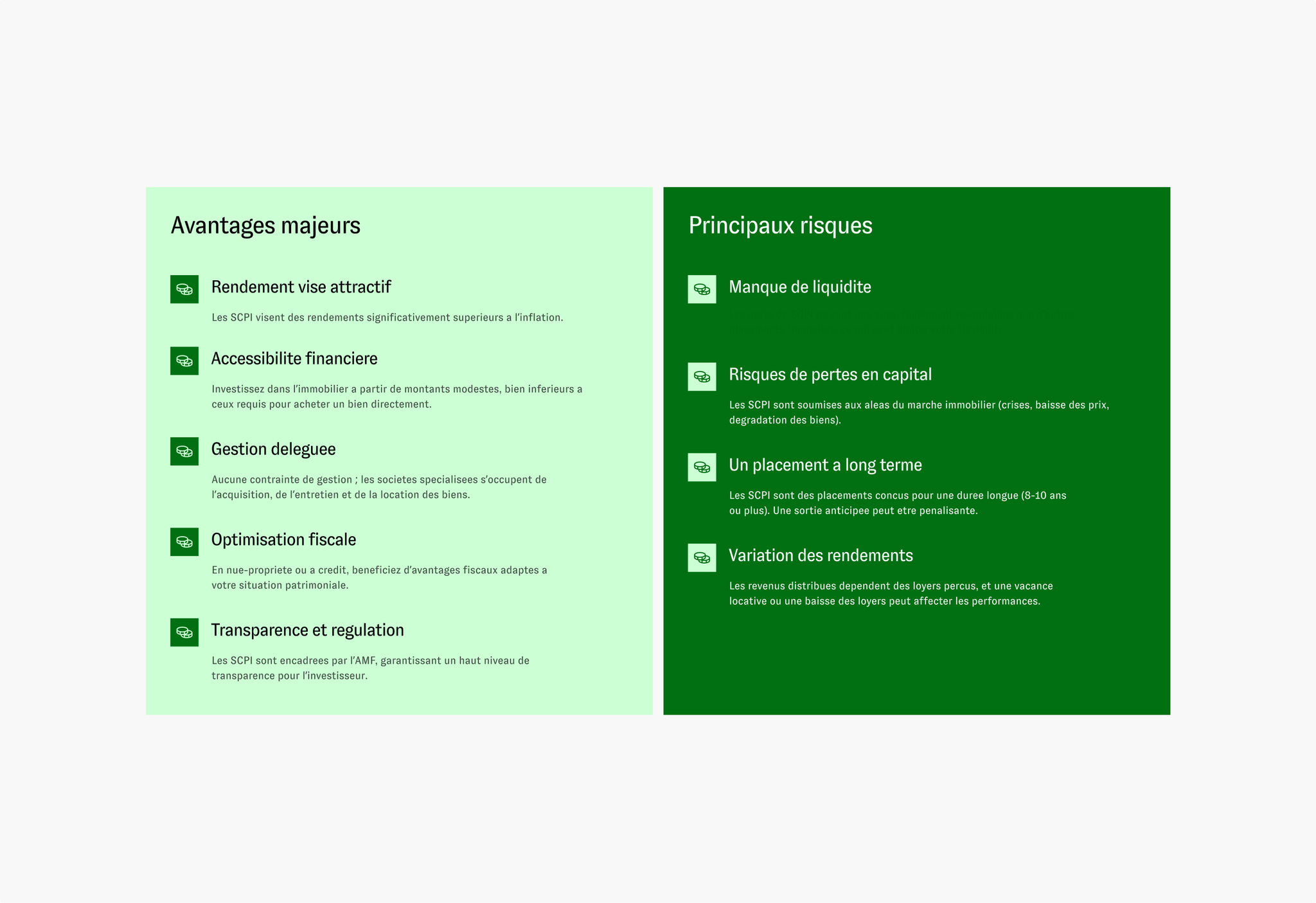 Cashbee product page section listing the main advantages and risks of an investment