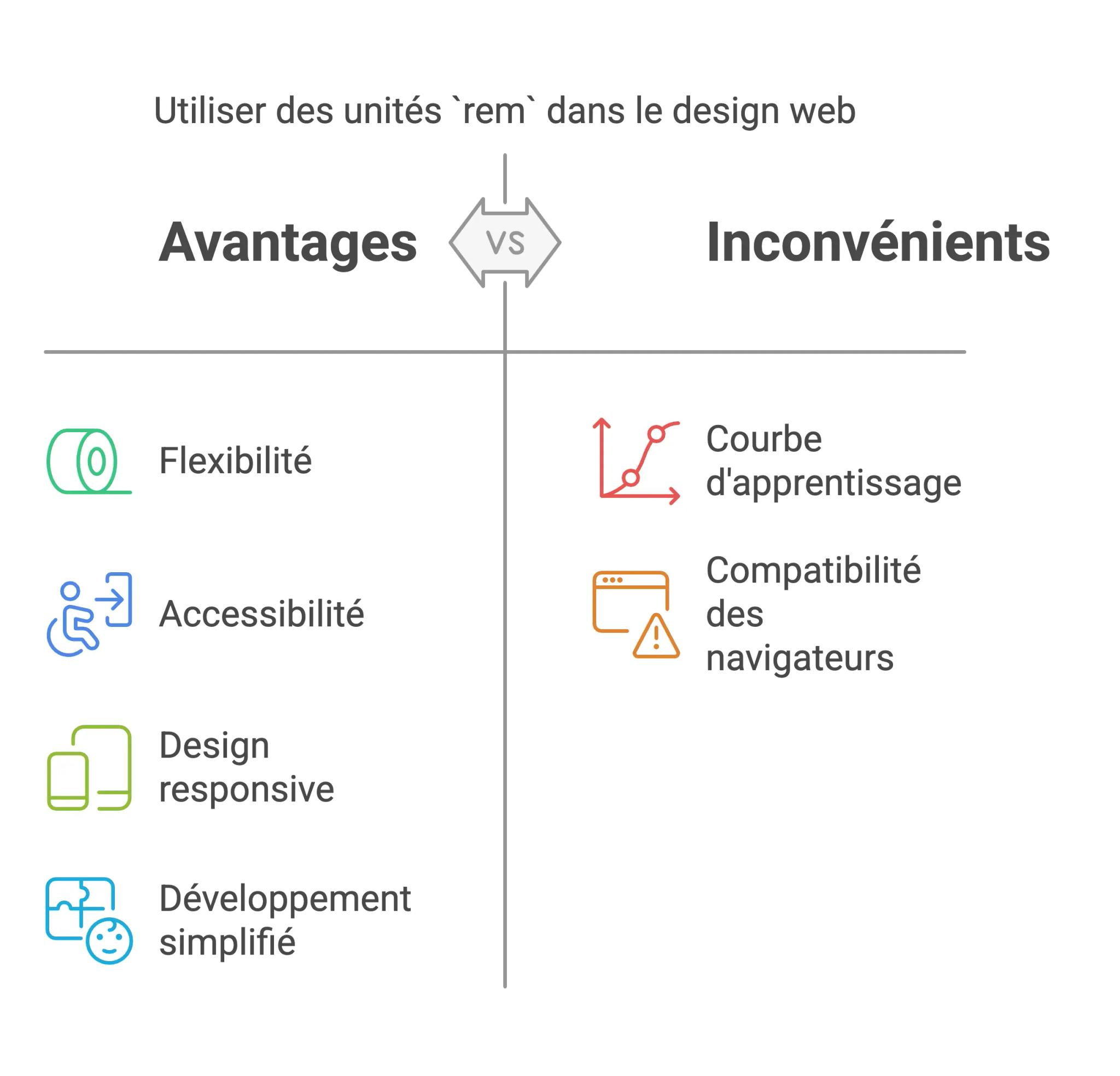 Tableau des avantages et inconvénients de l'unité rem