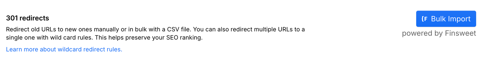 Configuration d'une redirection 301 dans les paramètres Webflow