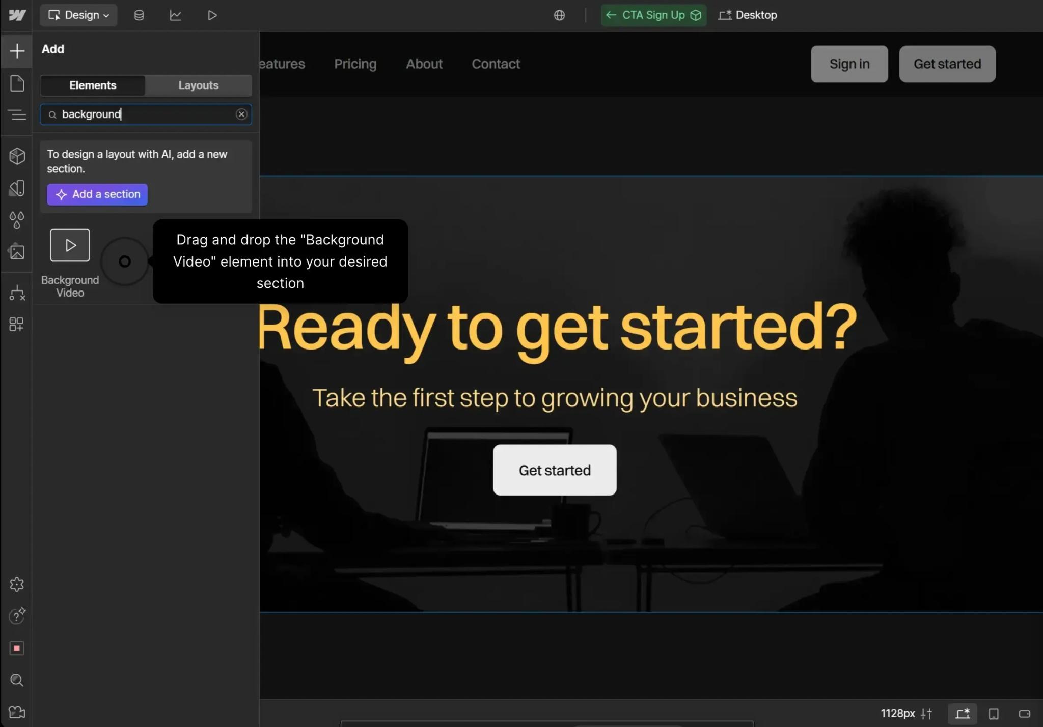Import d'une vidéo dans l'élément Background Video de Webflow