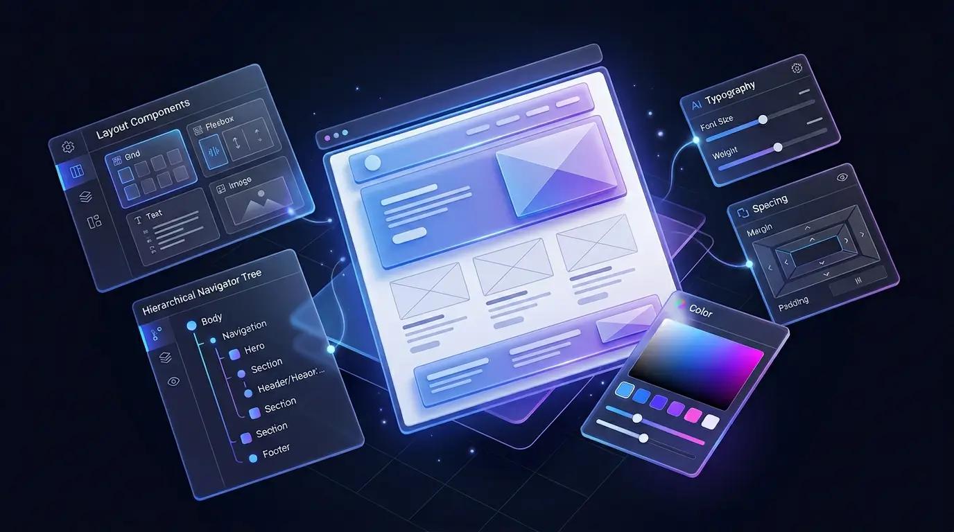éditeur visuel webflow, components, typography, margin, spacing