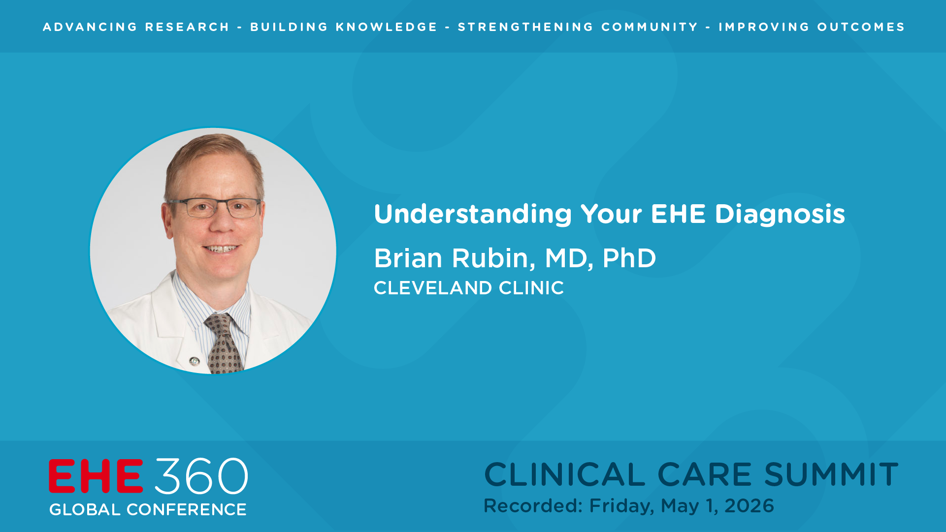 Cover slide for "Understanding Your EHE Diagnosis" presented by Dr. Brian Rubin