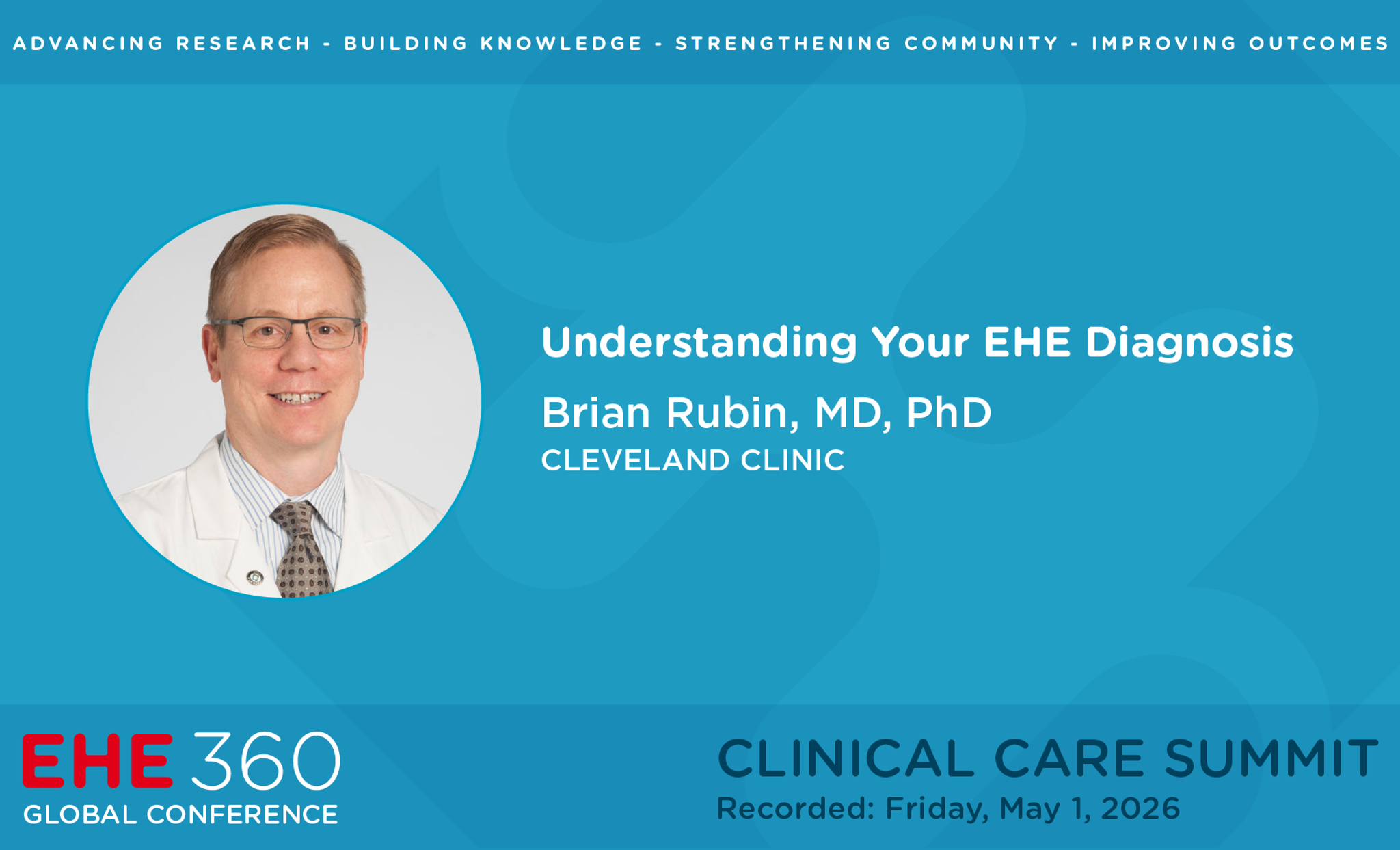 Cover slide for "Understanding Your EHE Diagnosis" presented by Dr. Brian Rubin