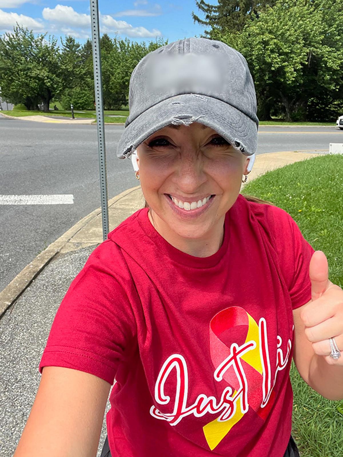 A selfie of a woman during the walk & run event.