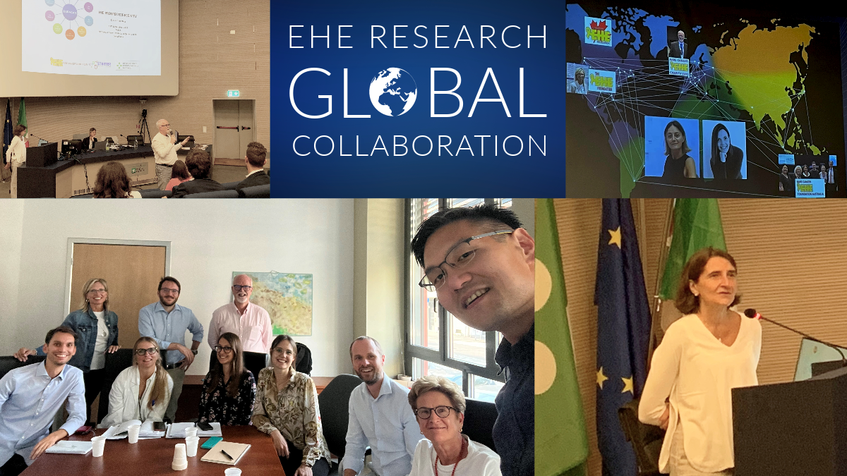 A graphic for the EHE Research Global Collaboration with a few images from the event.