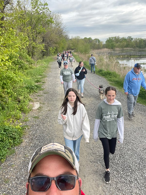 The whole crew walking on the trail!
