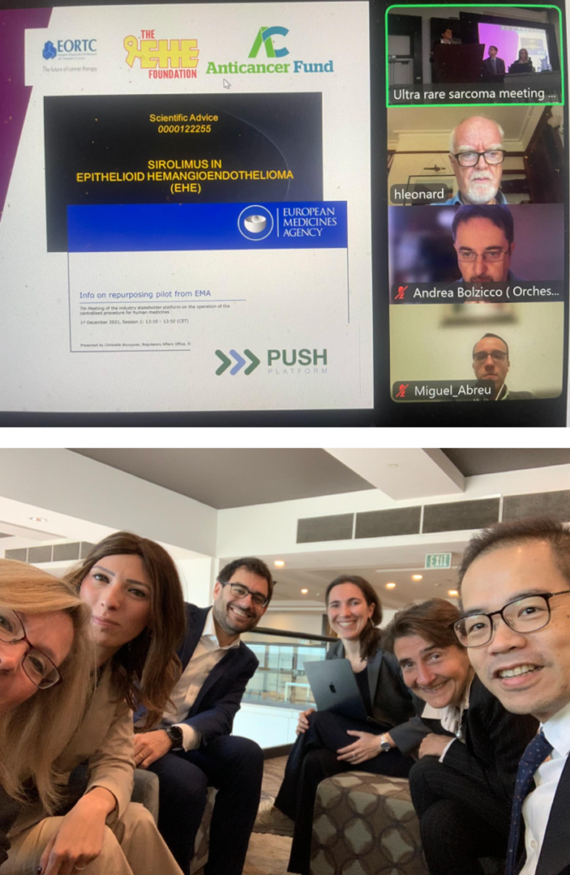 two images grouped into one. 1: is a screenshot of the working group meeting. 2: is a selfie from the working group