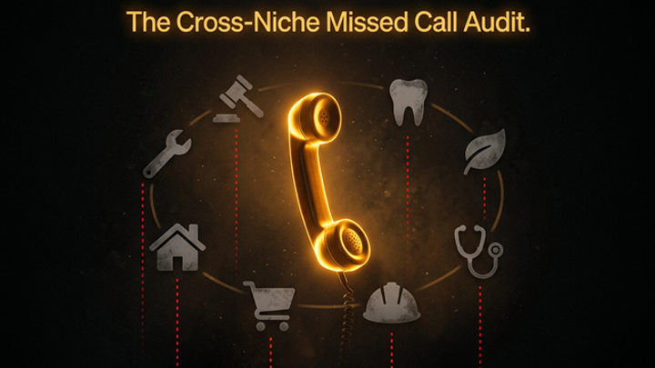 A glowing telephone handset surrounded by grayed-out industry icons, each trailing a red dotted line into darkness, representing missed calls costing 6 industries over $1 million every 72 hours.