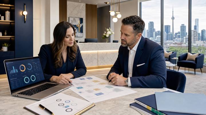A Toronto dental practice owner and administrator review a patient-intake workflow, privacy boundaries, and implementation evidence