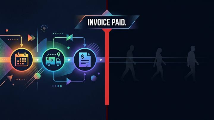 Customer lifecycle timeline showing scheduling software stopping at Invoice Paid