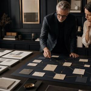 Business leaders compare a polished page template with a mapped buyer journey, proof system, and connected client intake path.