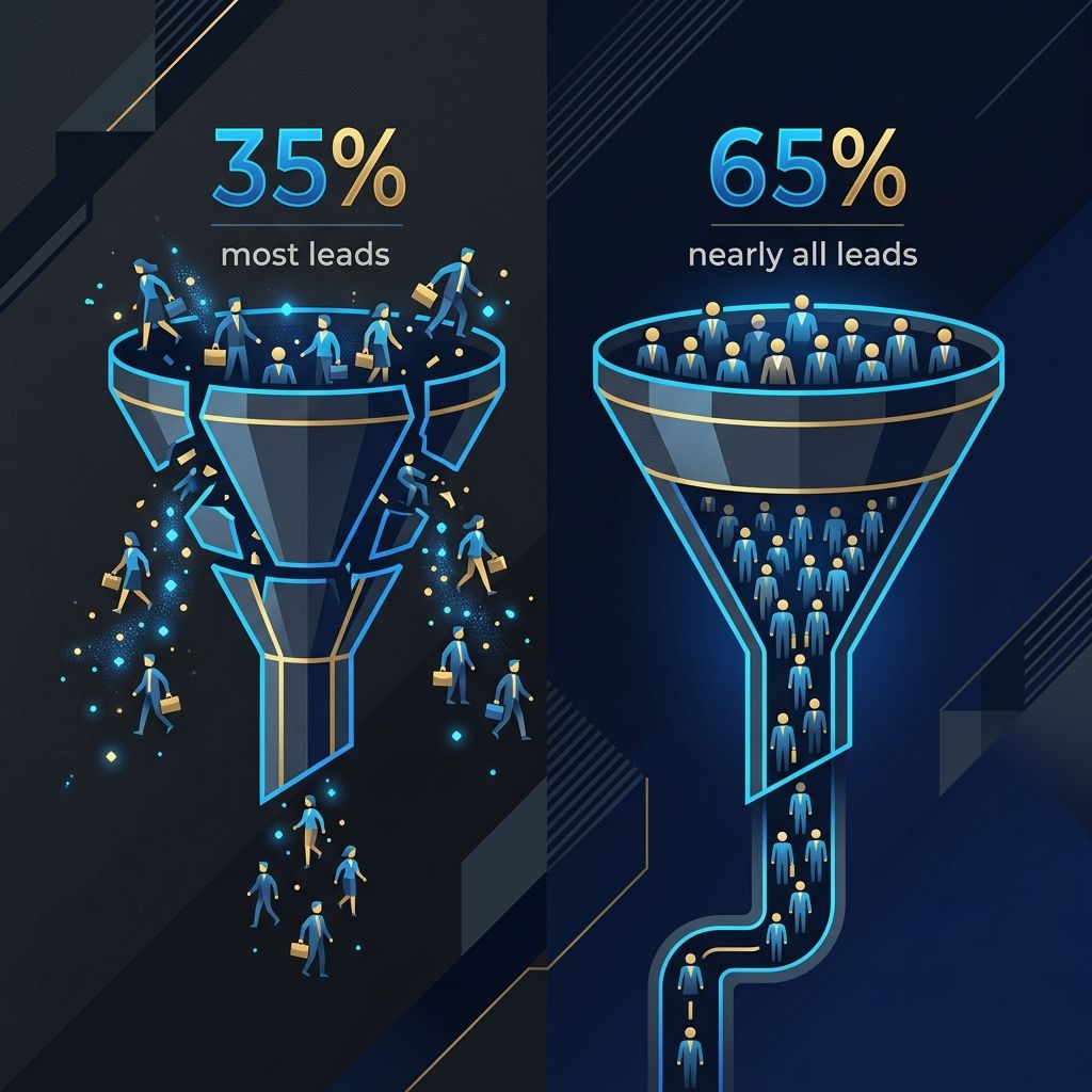 Two sales funnels comparing 35% conversion rate vs 65% conversion rate