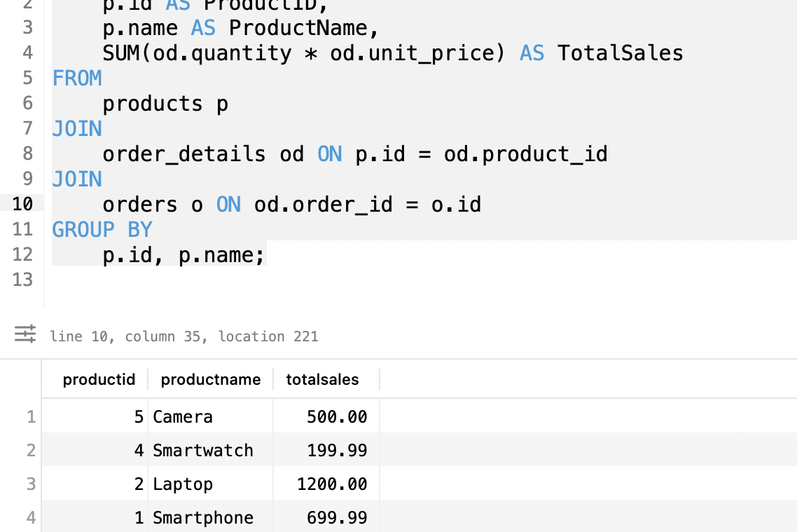 Get result in table