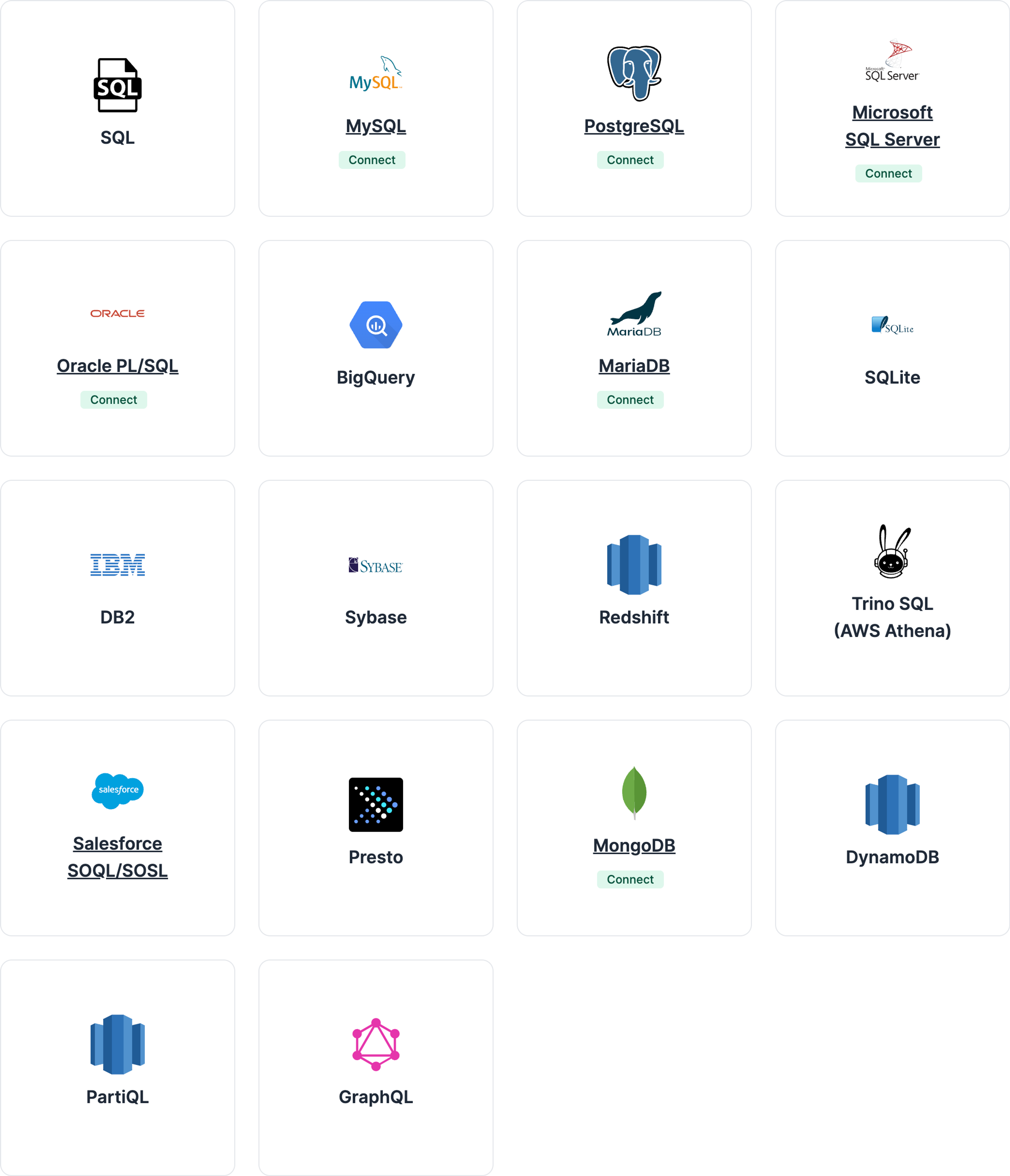 SQLAI supports various databases types