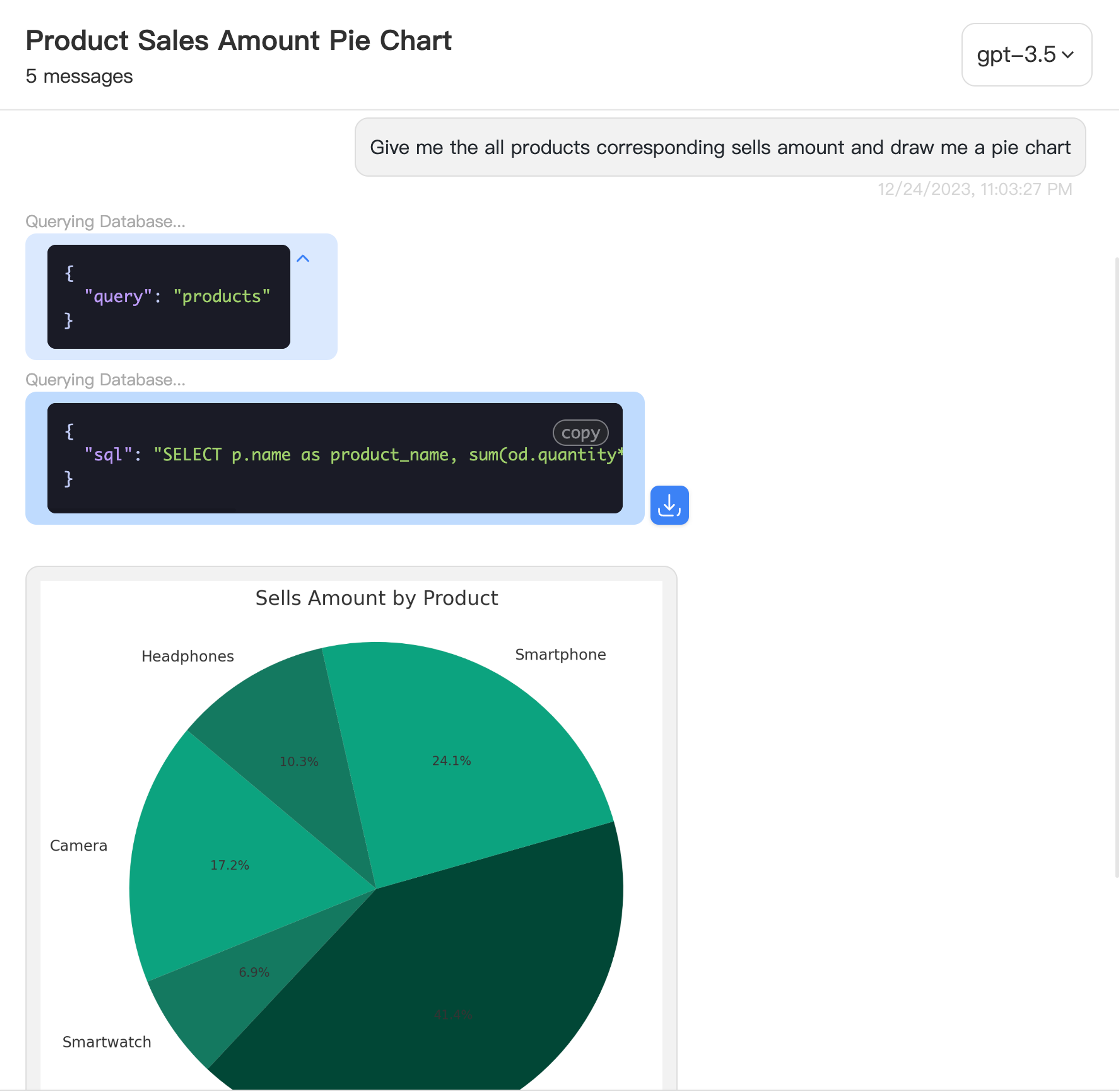 AskYourDatabase Desktop - visualization by asking a question