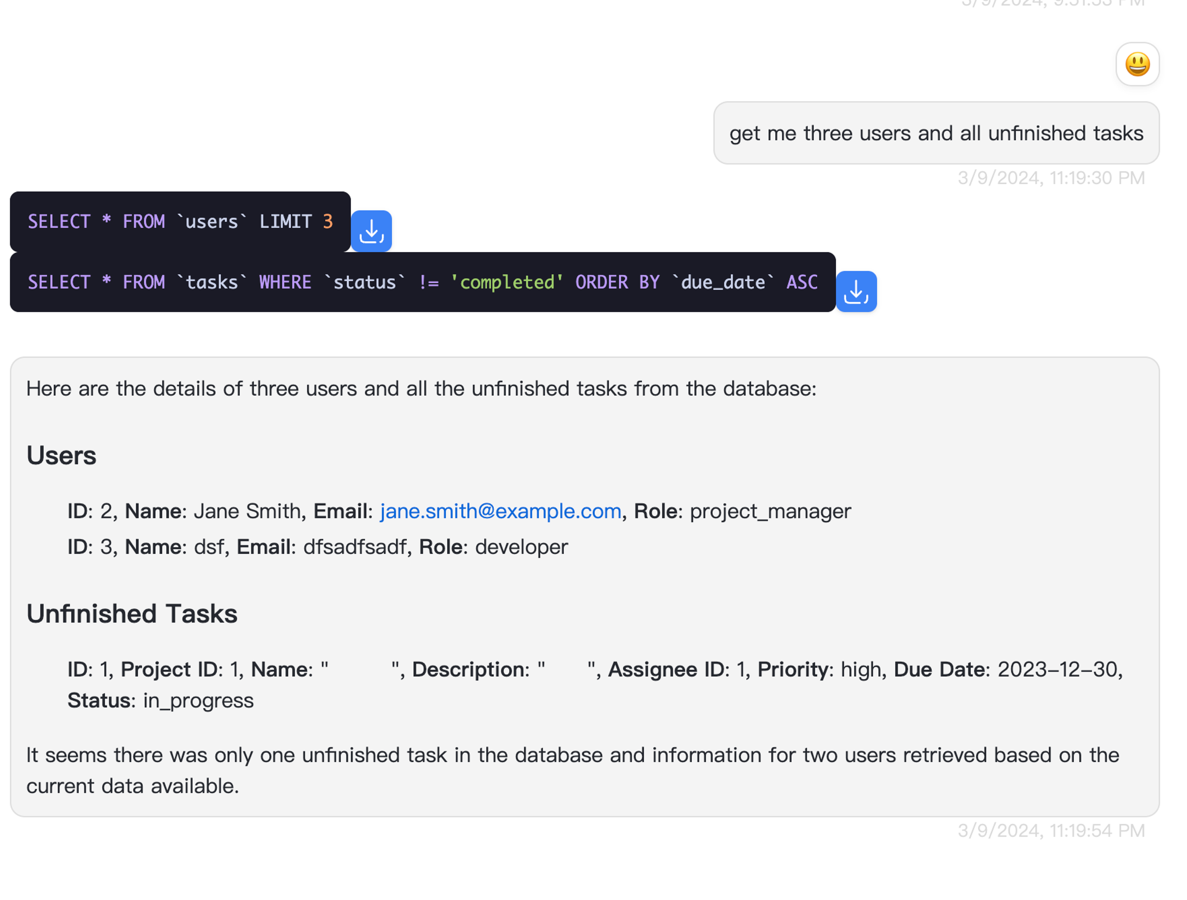 Instead of doing SQL generation, you can chat with databases using AI.