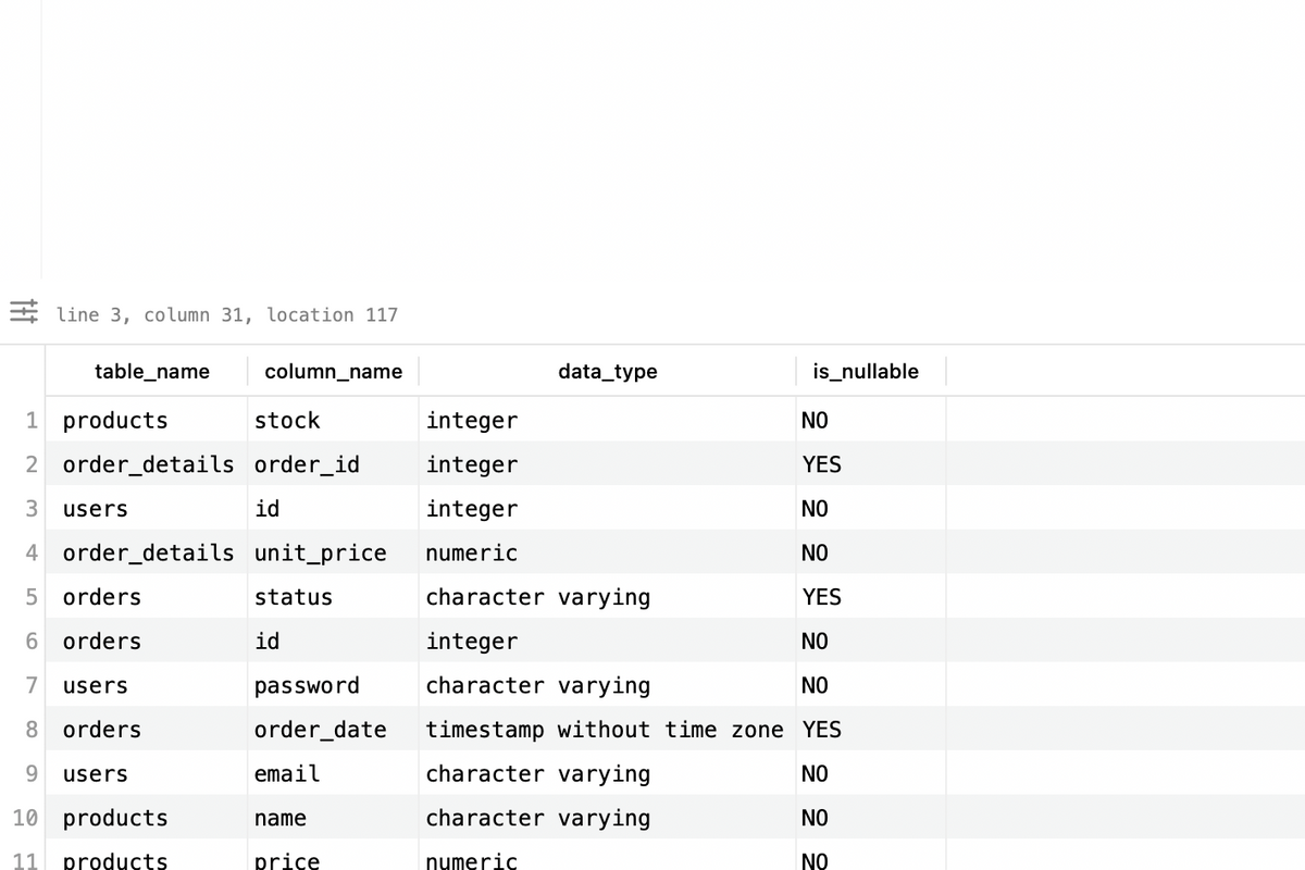 Manually get table schema