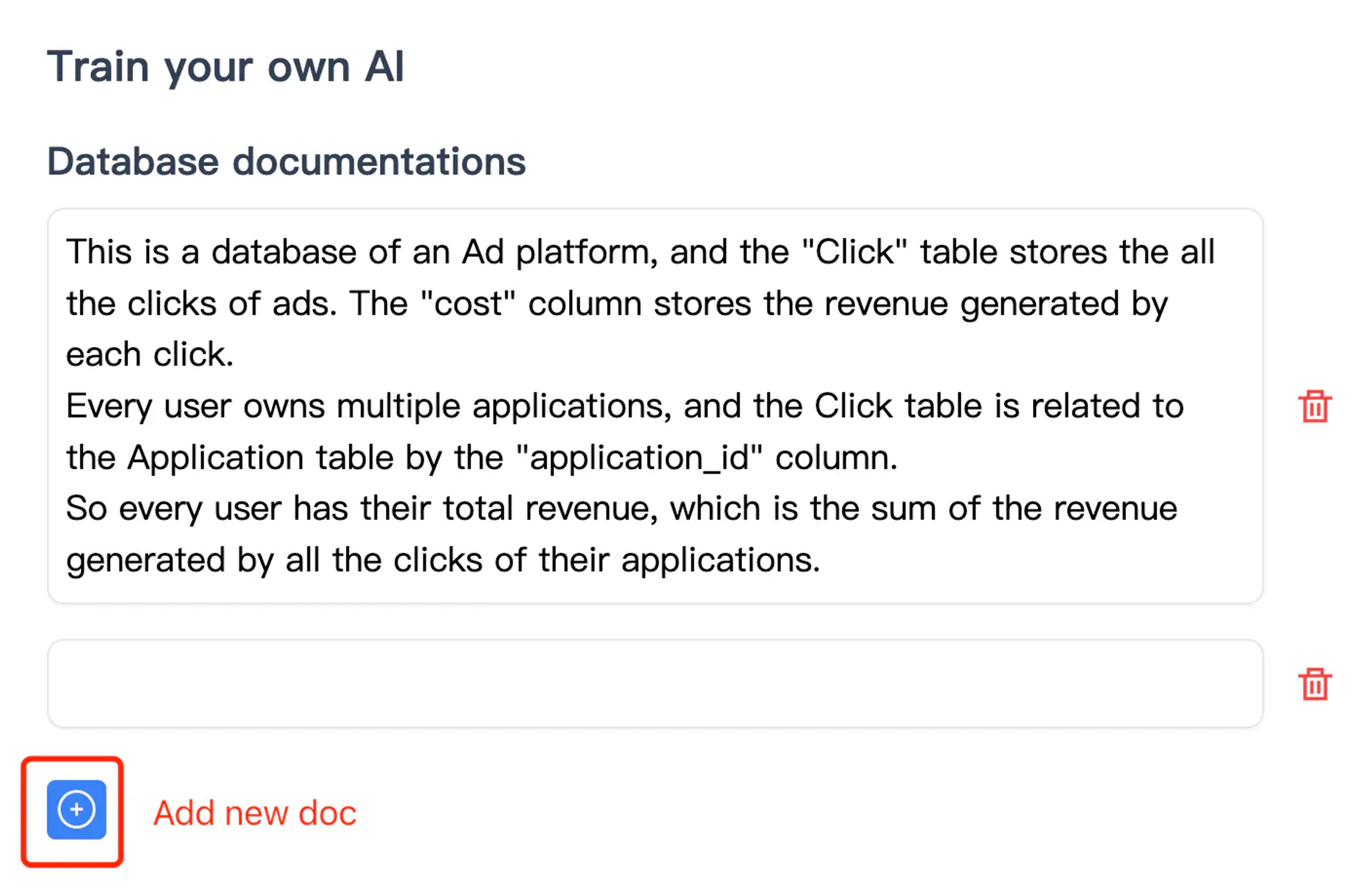 ChatGPT for SQL - Add new database documentation in AskYourDatabase