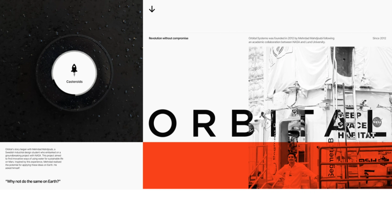 the word orbit is on a red and black background