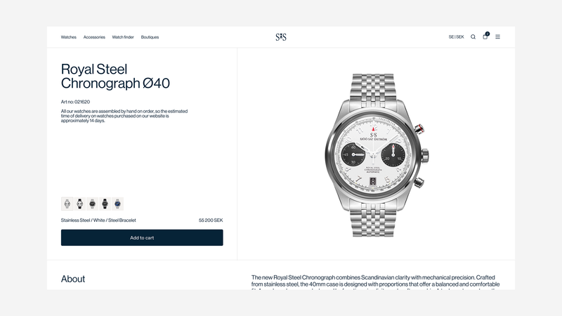 Desktop view of product page Sjöö Sandström