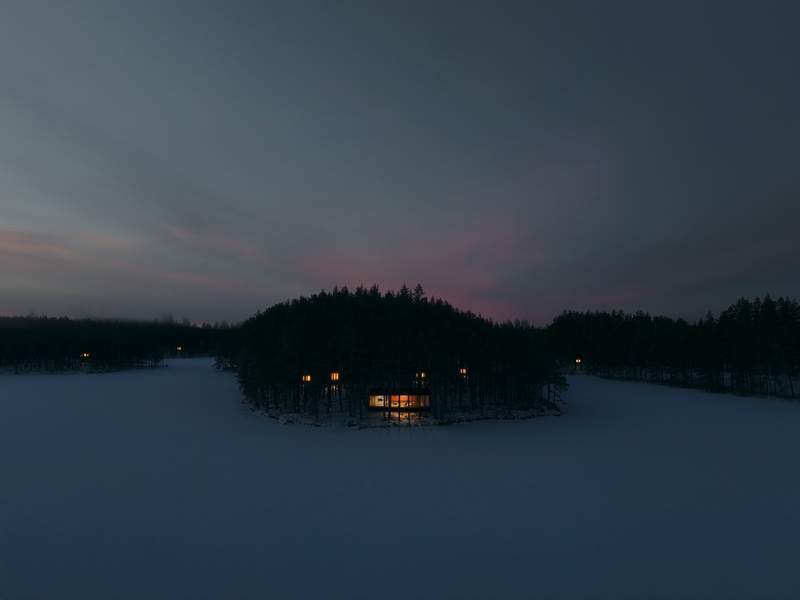 an aerial view of a foggy lake with the caption fagerhult