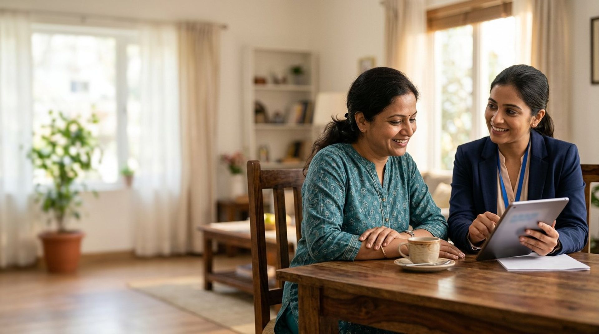 Care coordinator reviewing a care plan with a family member