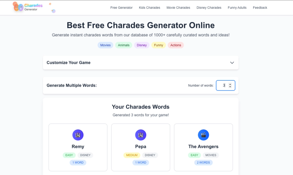 image of Charades Generator