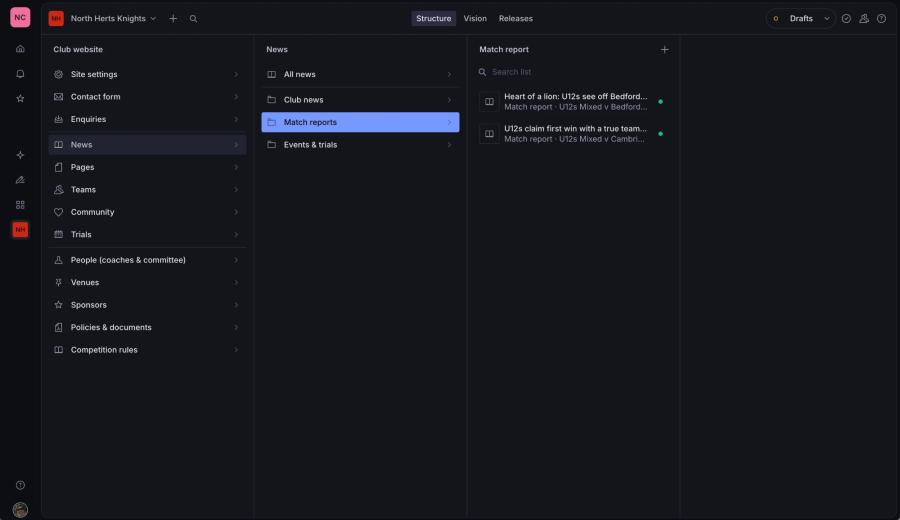 The club’s content editor, listing news and match reports
