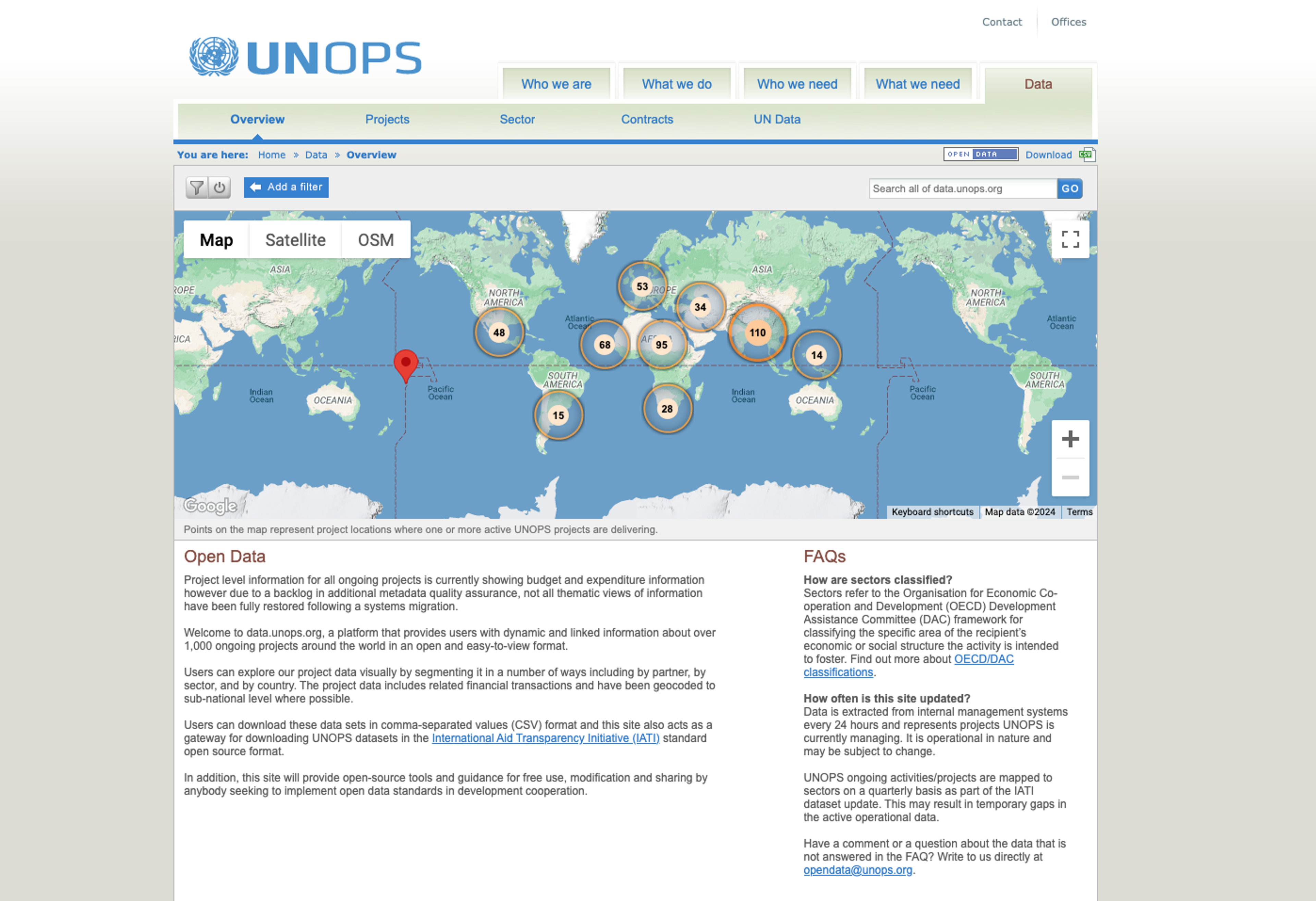 Landing page showing world map with markers.