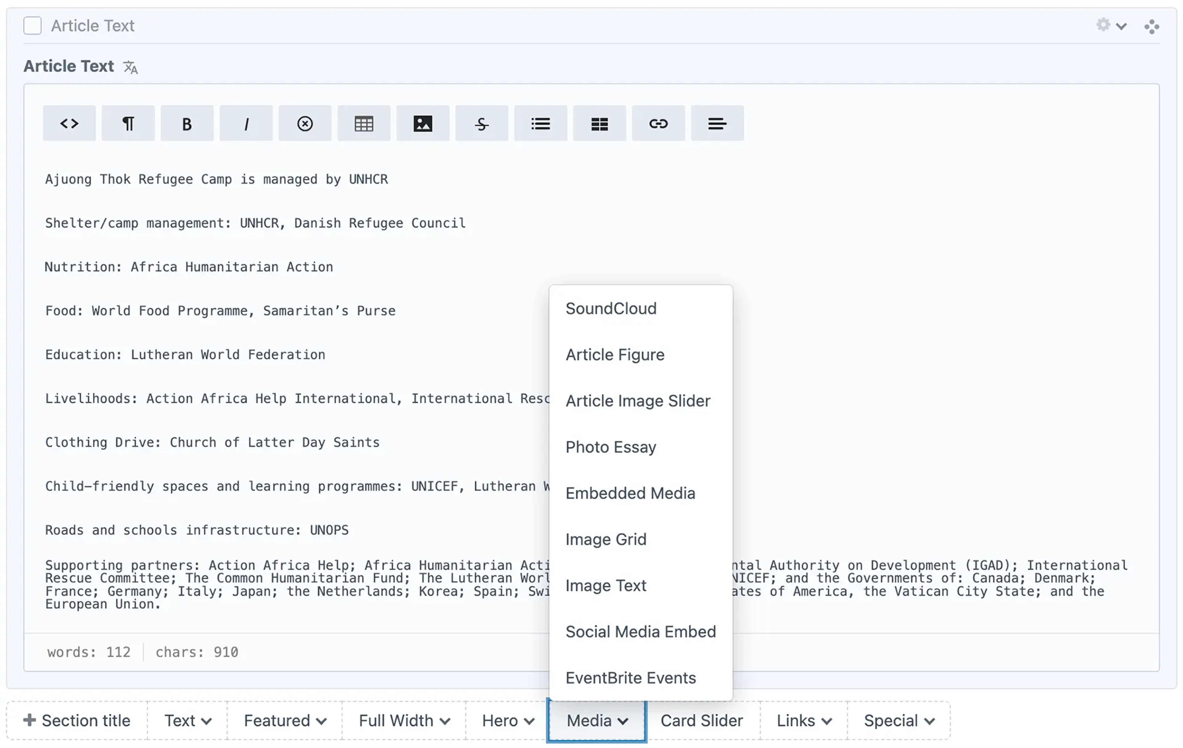 Admin interface for CMS demonstrating Atomic Design.