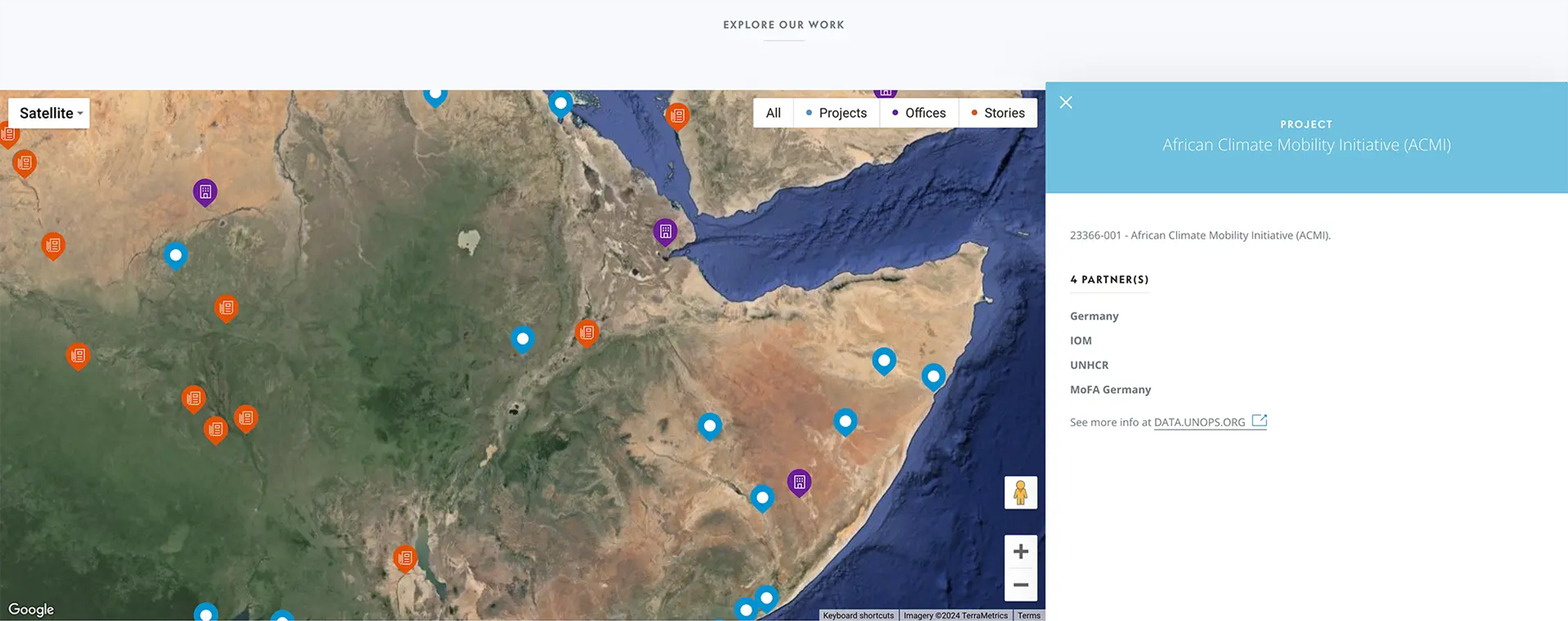 Map view of the Horn of Africa with location markers. 