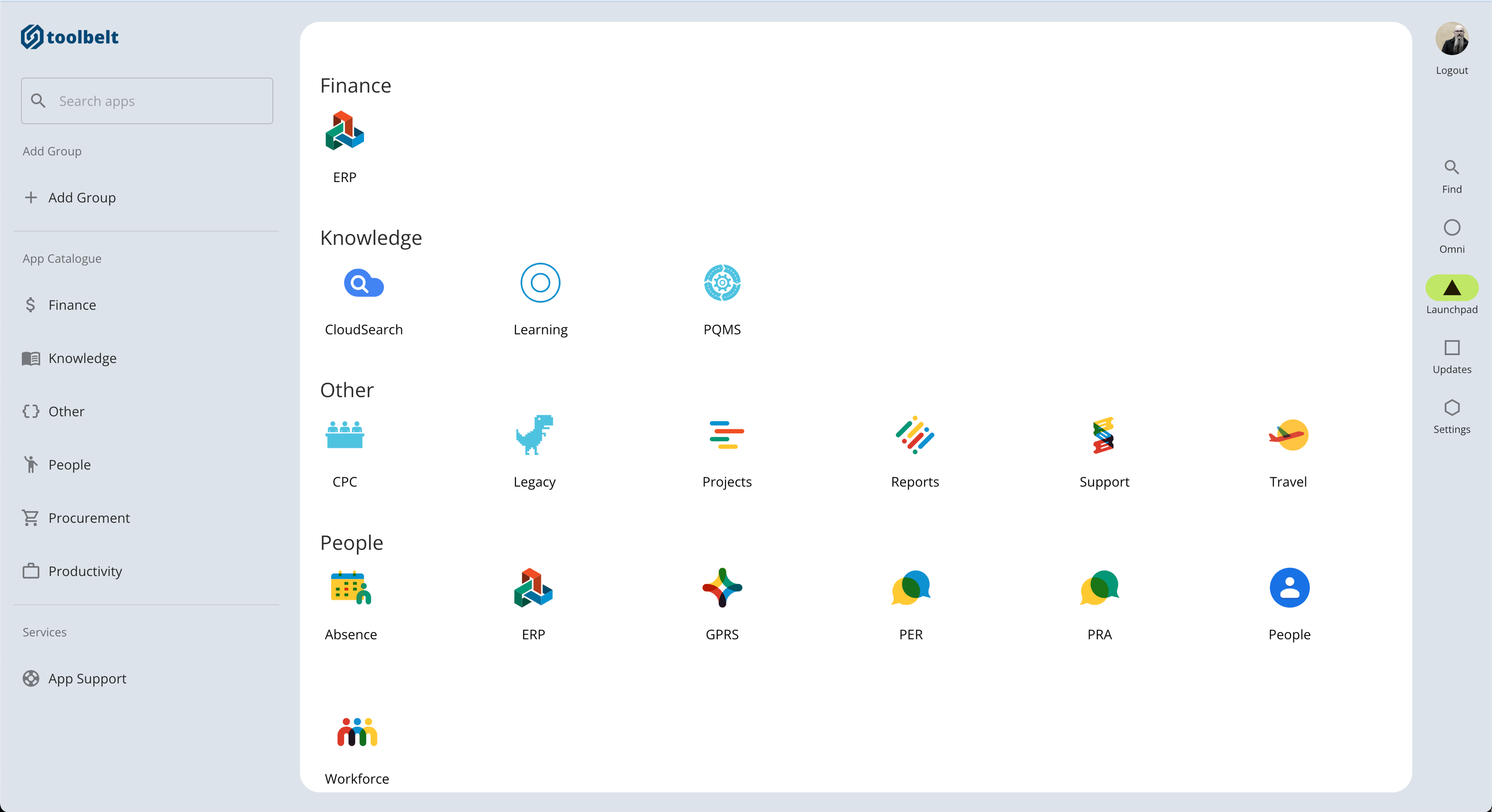 Screenshot of an application with many icons