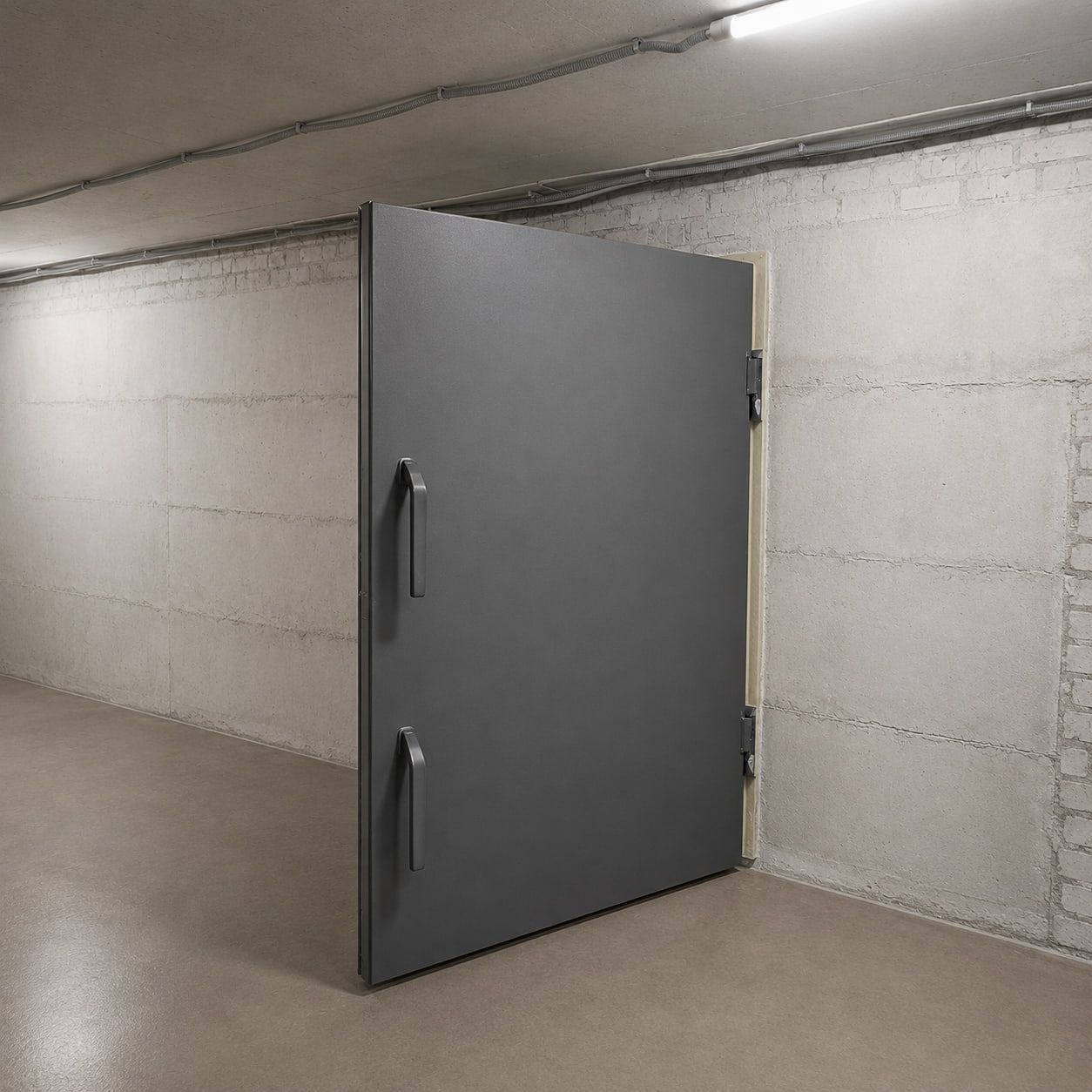 Nachgerüstete Schutzraumtür in einem gemauerten Keller