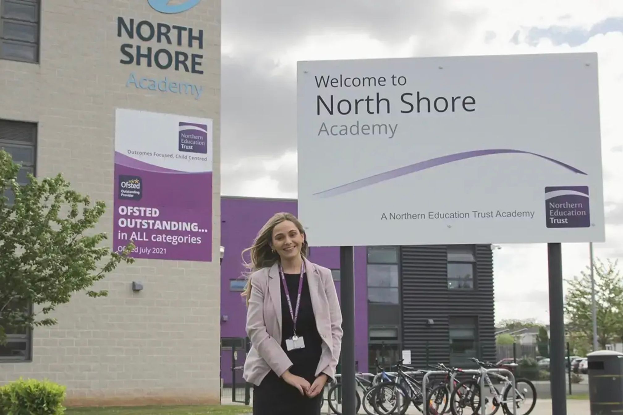 Alexandra Forsyth Vice Principal standing outside North Shore Academy in Stockton on Tees