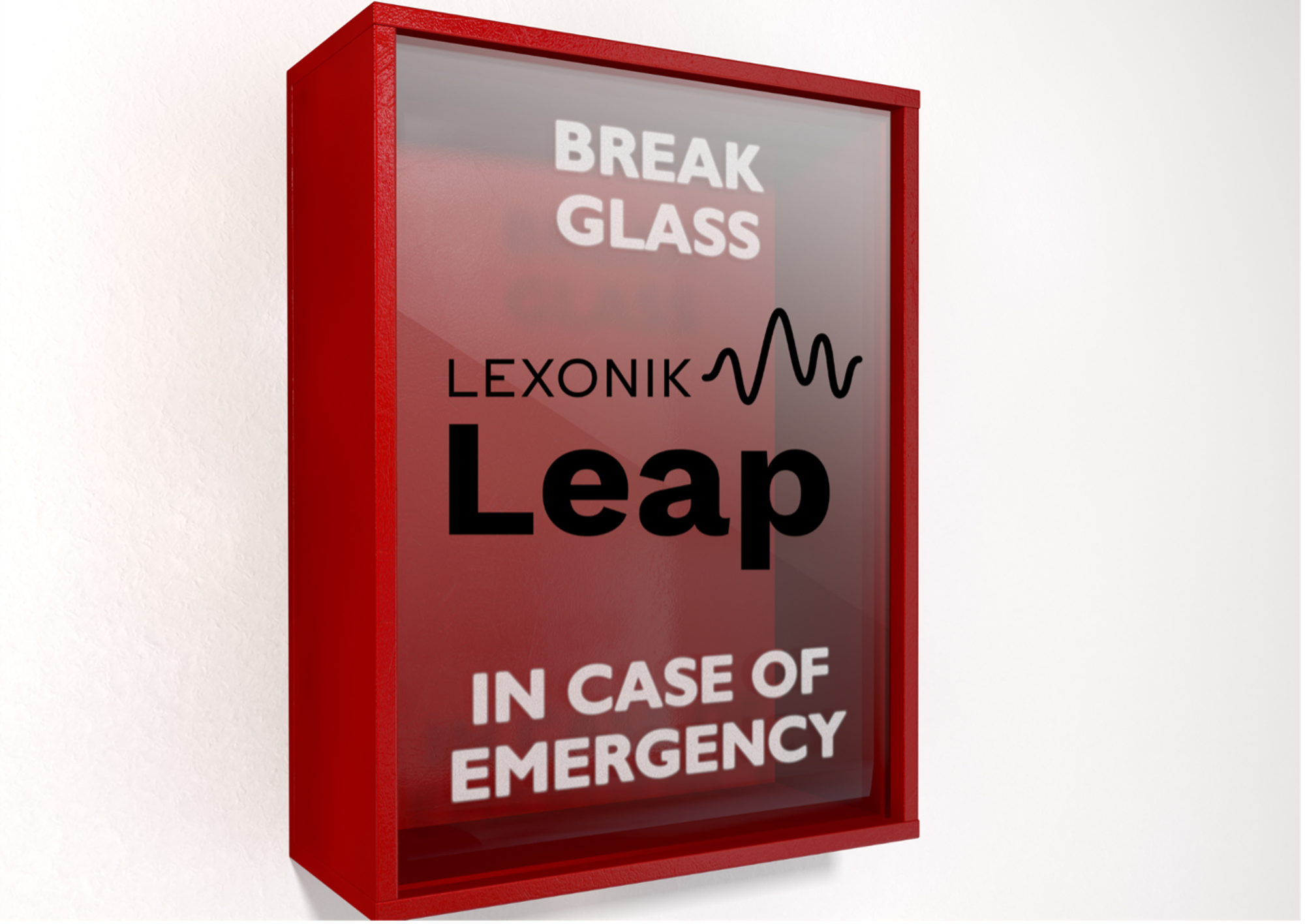 A glass fronted box with the words "Break glass in case of emergency".