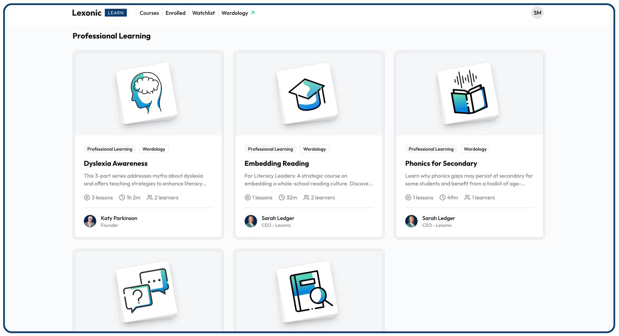 A screenshot of Lexonic Learn showing the Professional Learning Category