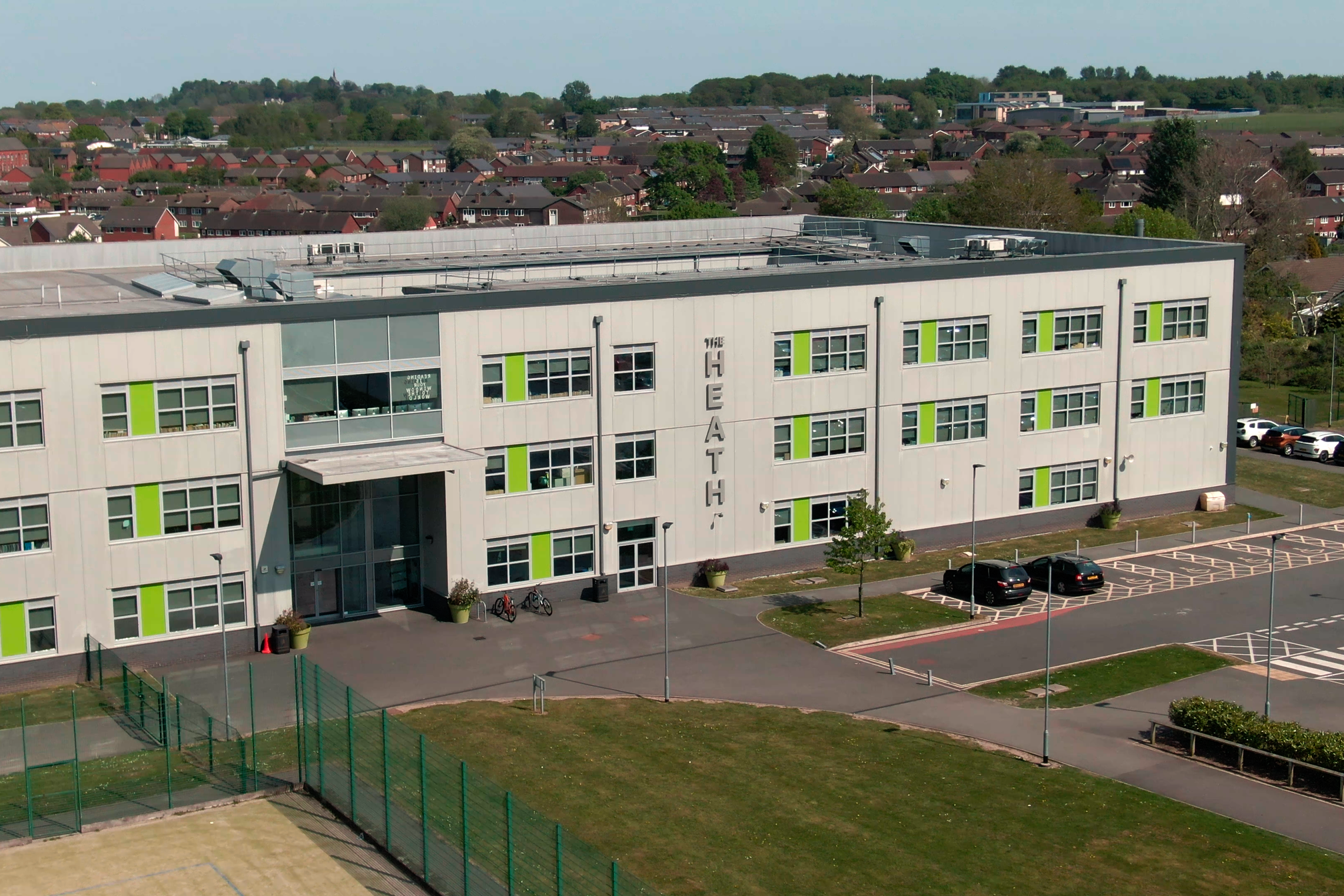 An aerial photograph of the Heath School