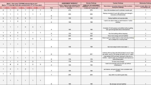 A past tracking sheet from a challenge we completed.