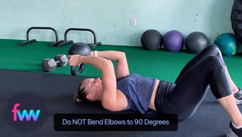 Kindal showing how you should not bend your elbows to 90 degrees or more.