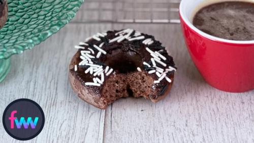 A close up of the high protein donut with a bite taken out of it. 