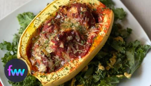 Stuffed squash with meatballs and marinara sauce