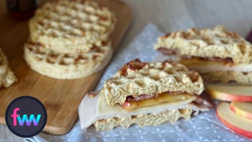 Healthy apple bacon turkey waffle sandwich