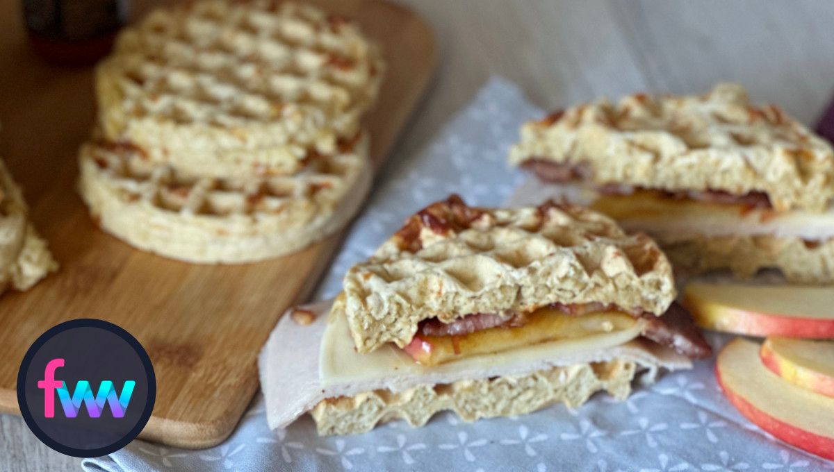 Healthy apple bacon turkey waffle sandwich